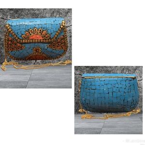NWOT RAMLA Blue and Gold Mosaic handcrafted bag